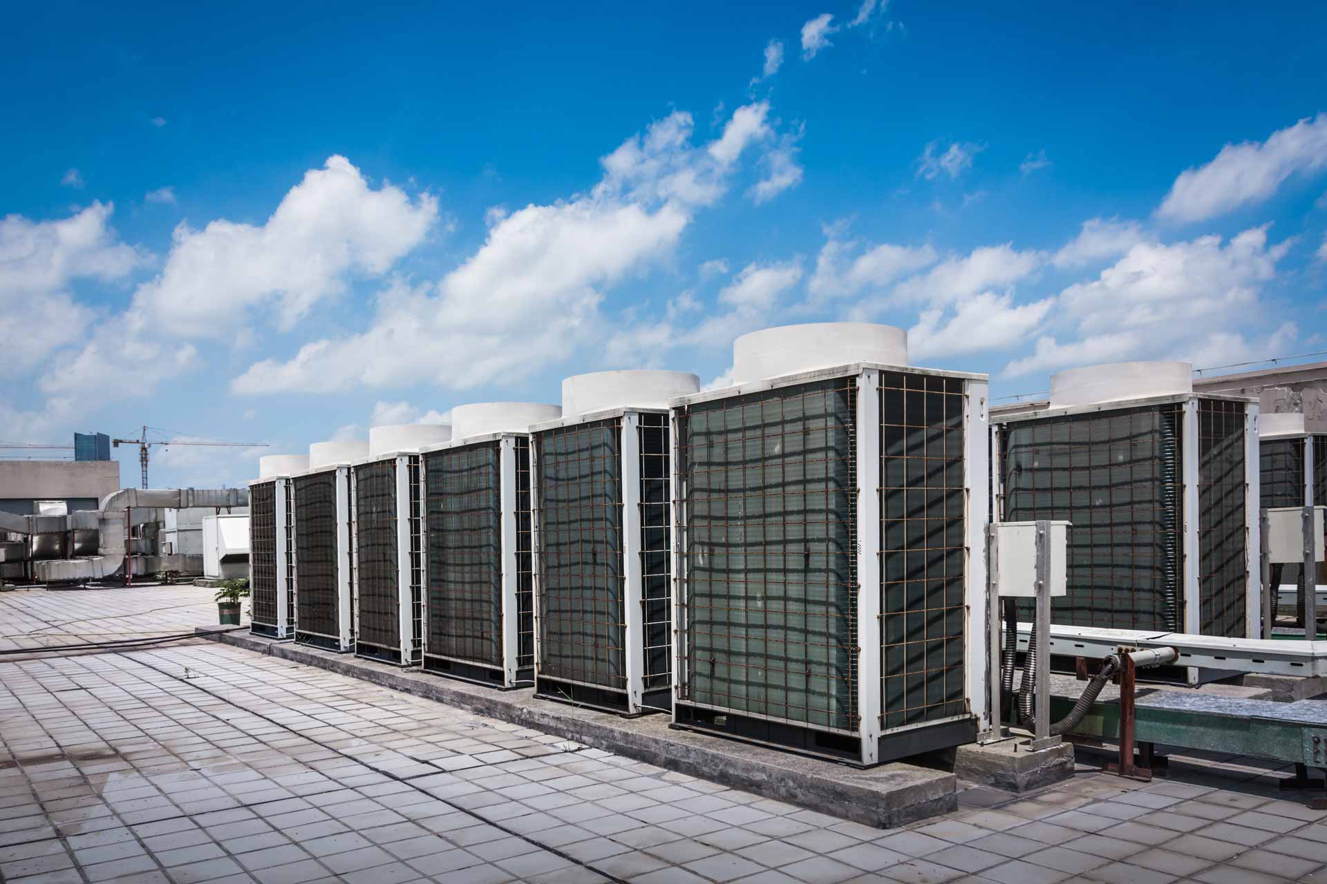 Rooftop of building with commercial AC units