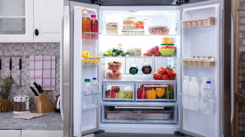 Refrigerator with doors open